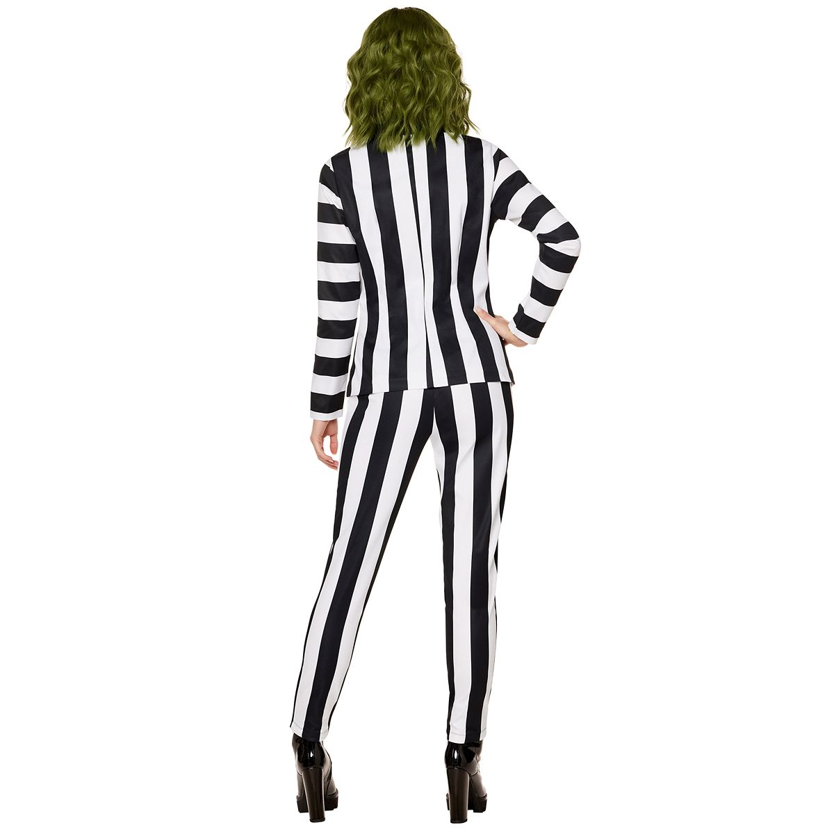 Adult Pinstripe Beetlejuice Plus Size Suit Costume BLACK AND WHITE