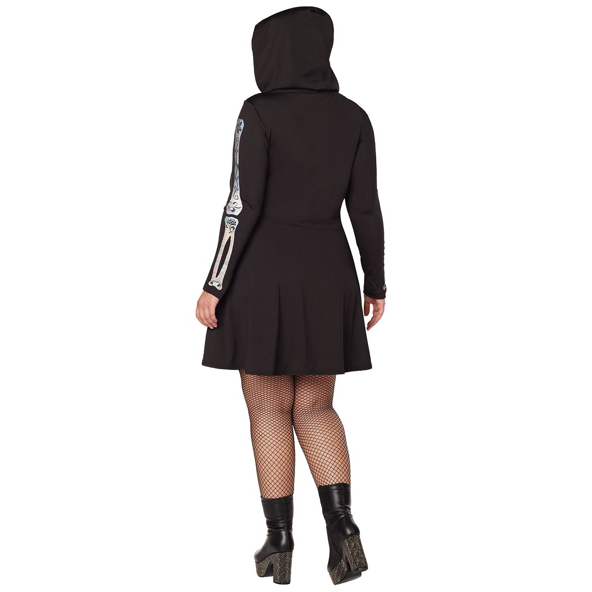 Adult Skeleton Hooded Dress BLACK