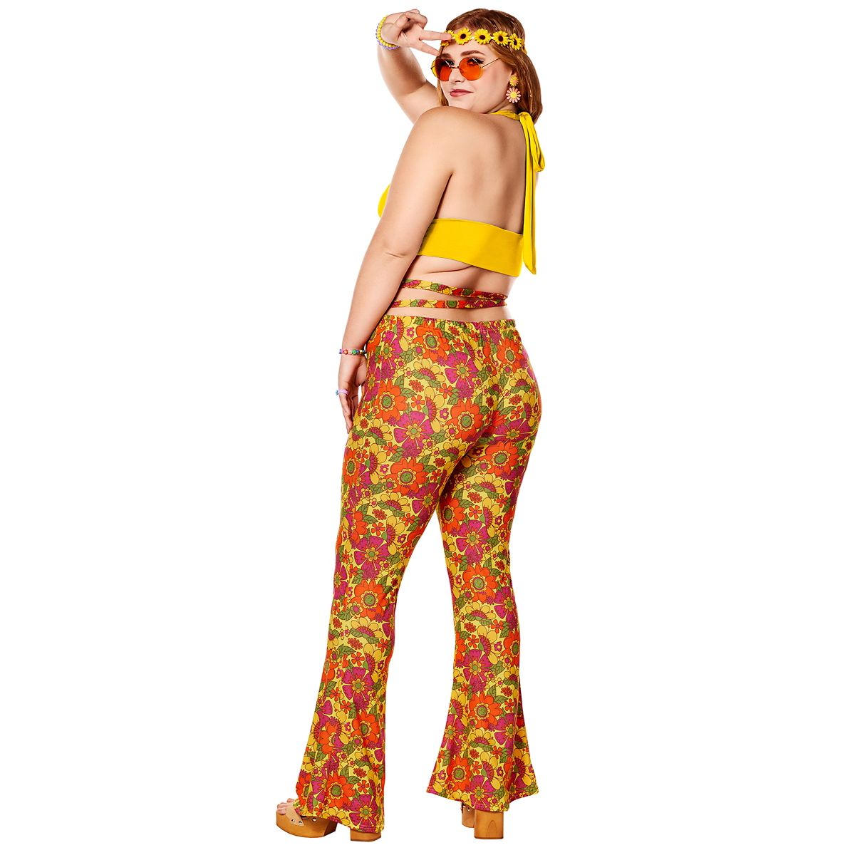 Adult Yellow Flower Bell Bottom Pants MULTI-COLOR