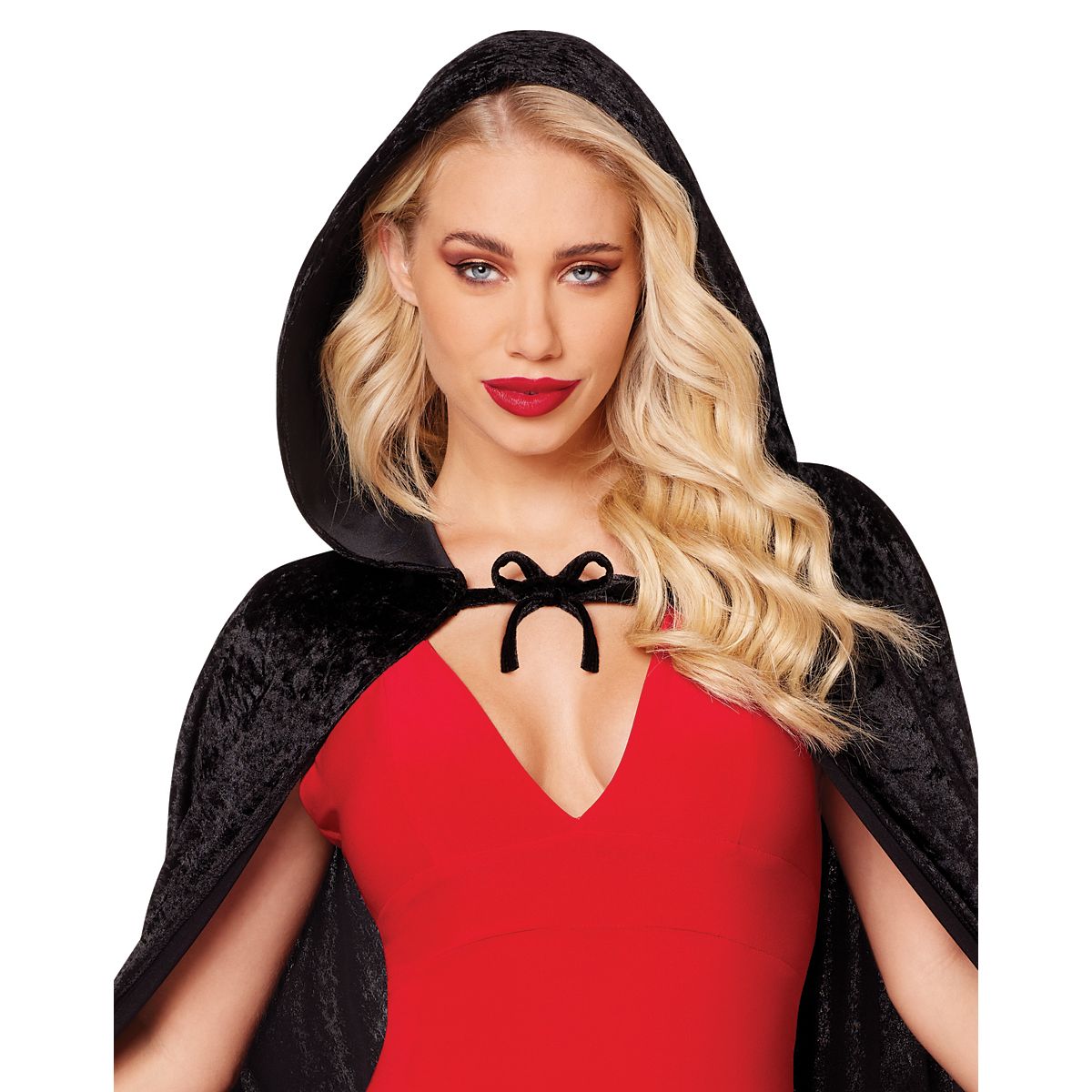 Black Velvet Hooded Womens Cape BLACK