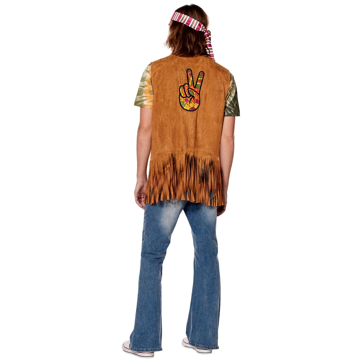 Adult Peace Hippie Fringe Vest TAN
