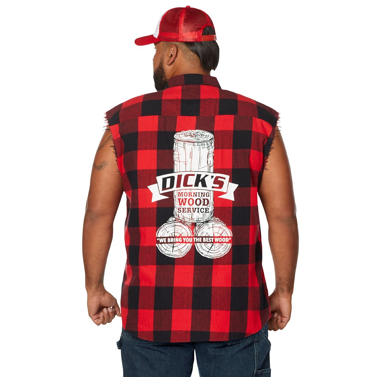 Adult Dick's Morning Wood Service Plus Size Vest BLACK AND RED