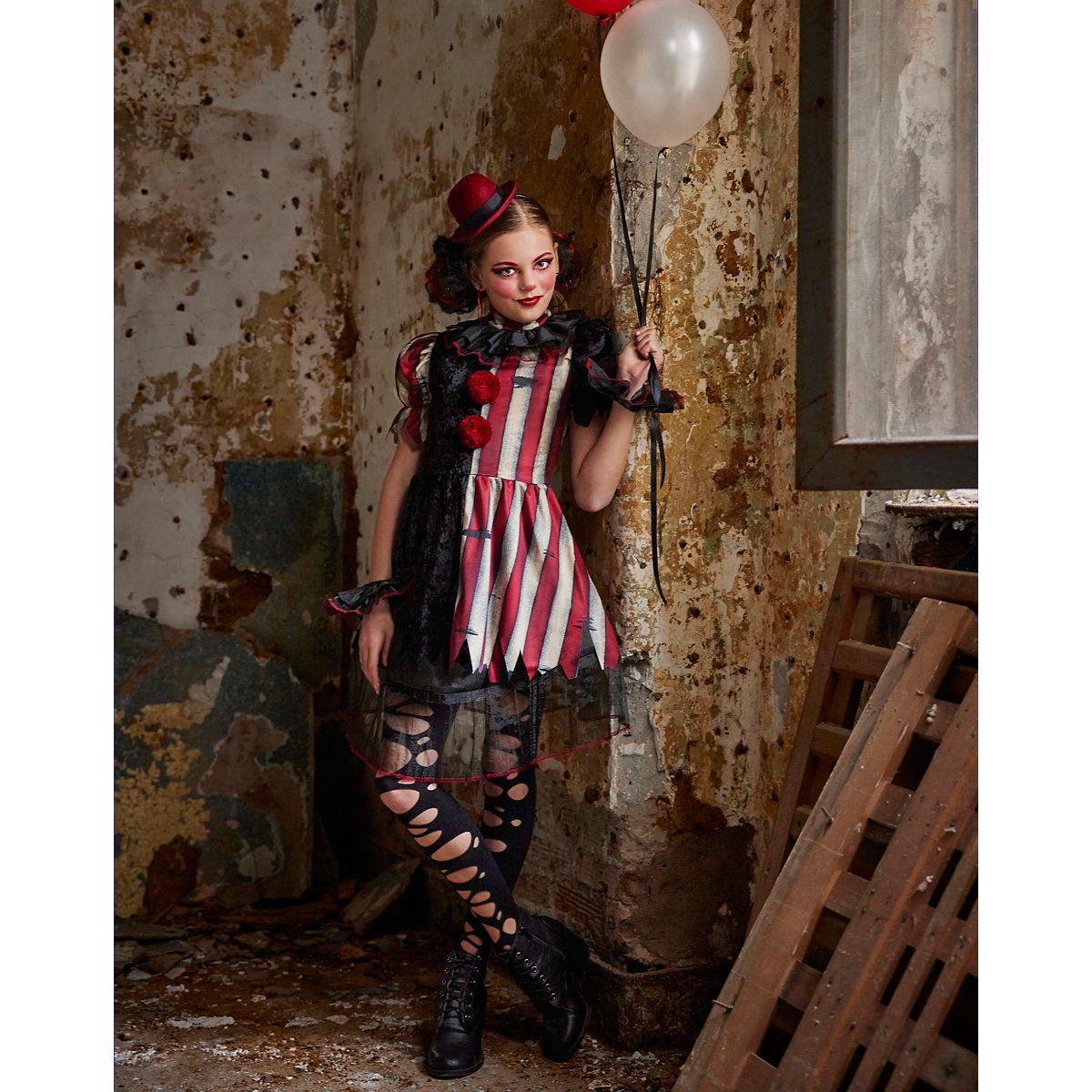 Kids Twisted Circus Clown Costume RED/WHITE/BLACK