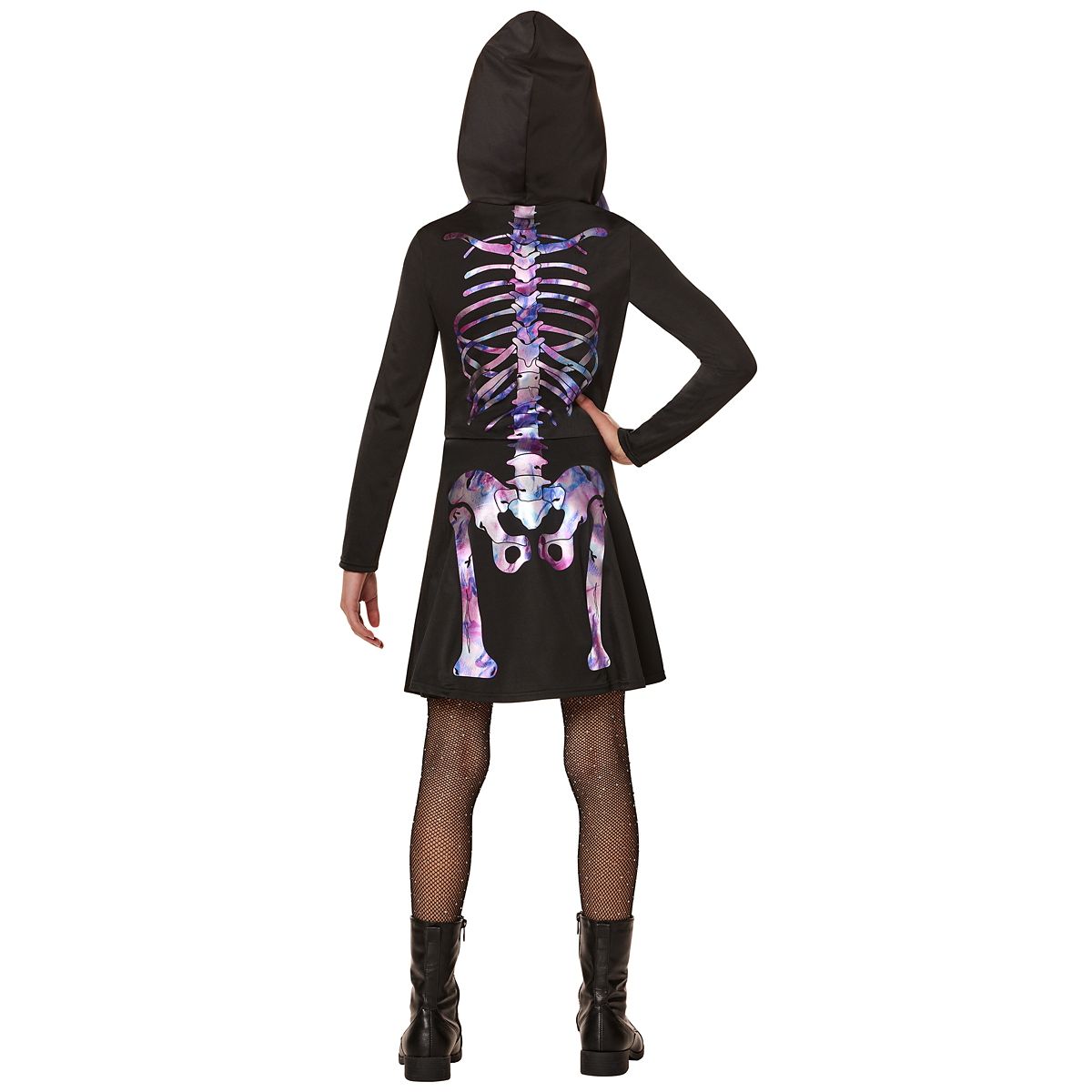 Kids Pastel Skeleton Hooded Dress Costume BLACK