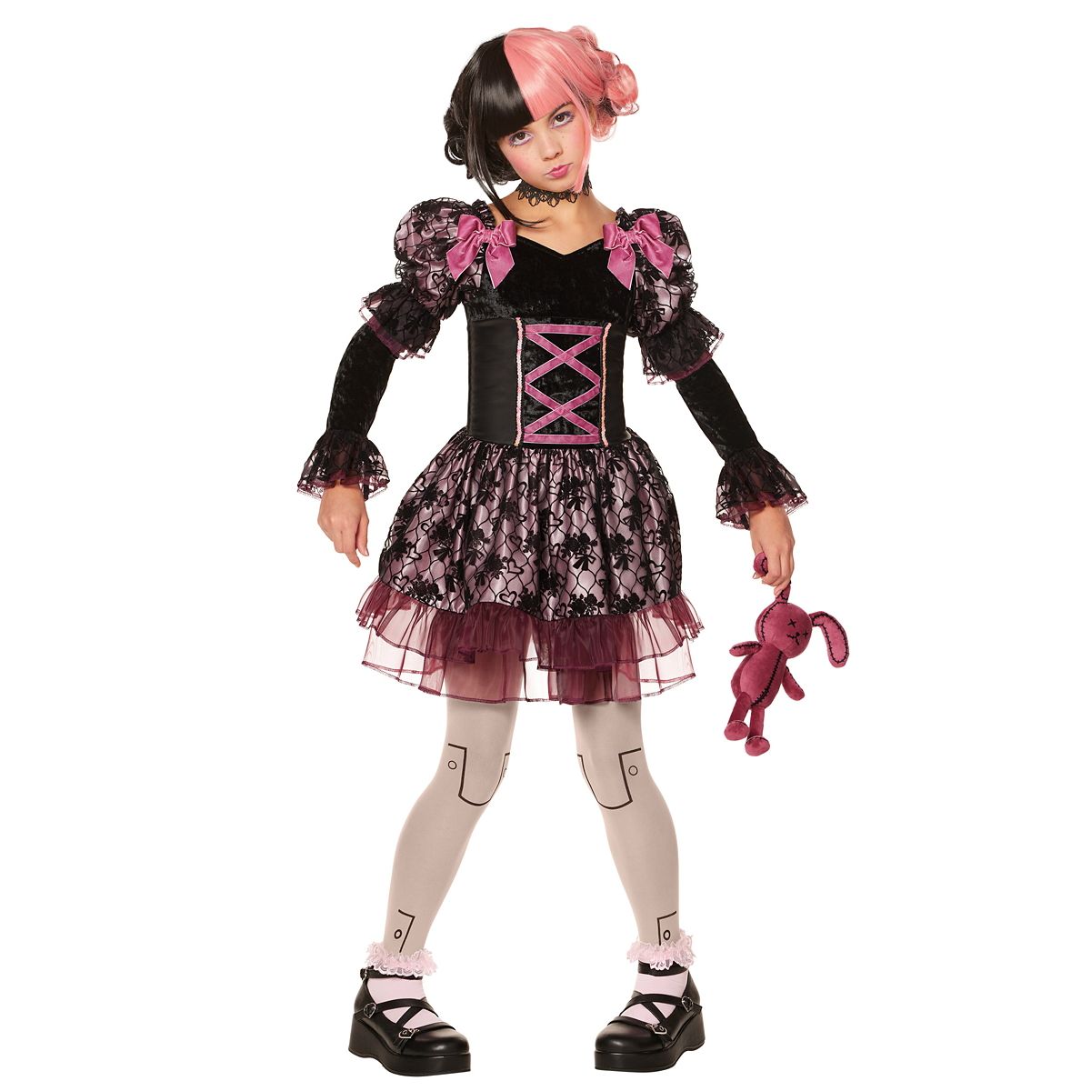Kids Dark Rose Doll Dress Costume BLACK AND PINK
