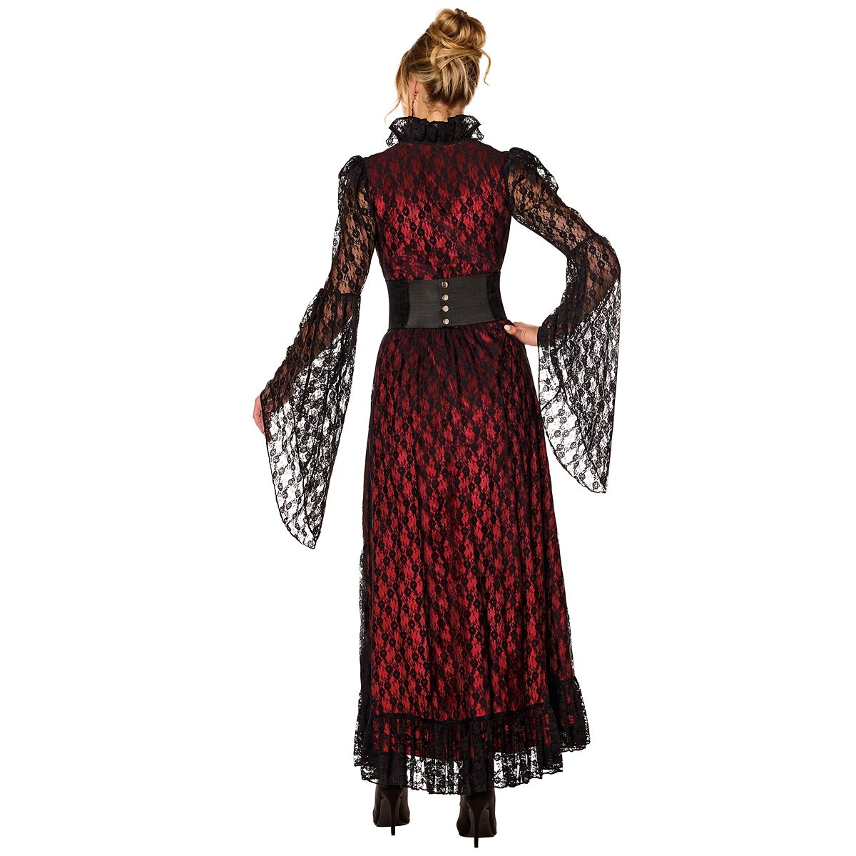 Adult Vampire Lace Dress Costume BLACK AND RED