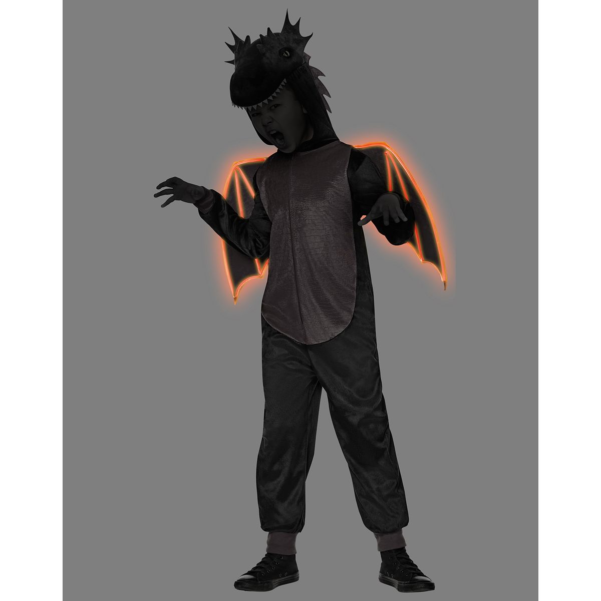 Kids Light-Up Dragon Jumpsuit Costume BLACK AND RED