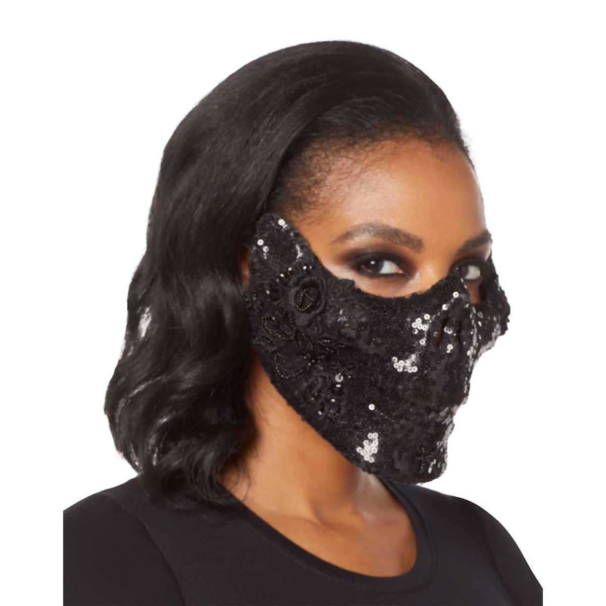 Black Skeleton Sequin Half Mask BLACK