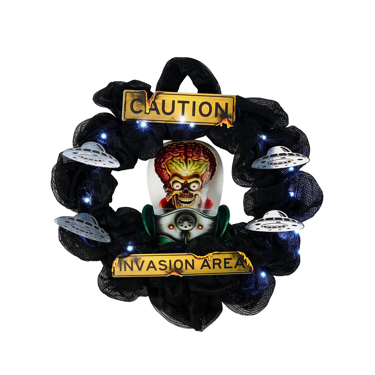 Caution Invasion Area Light-Up Wreath - Mars Attacks BLACK / MULTI