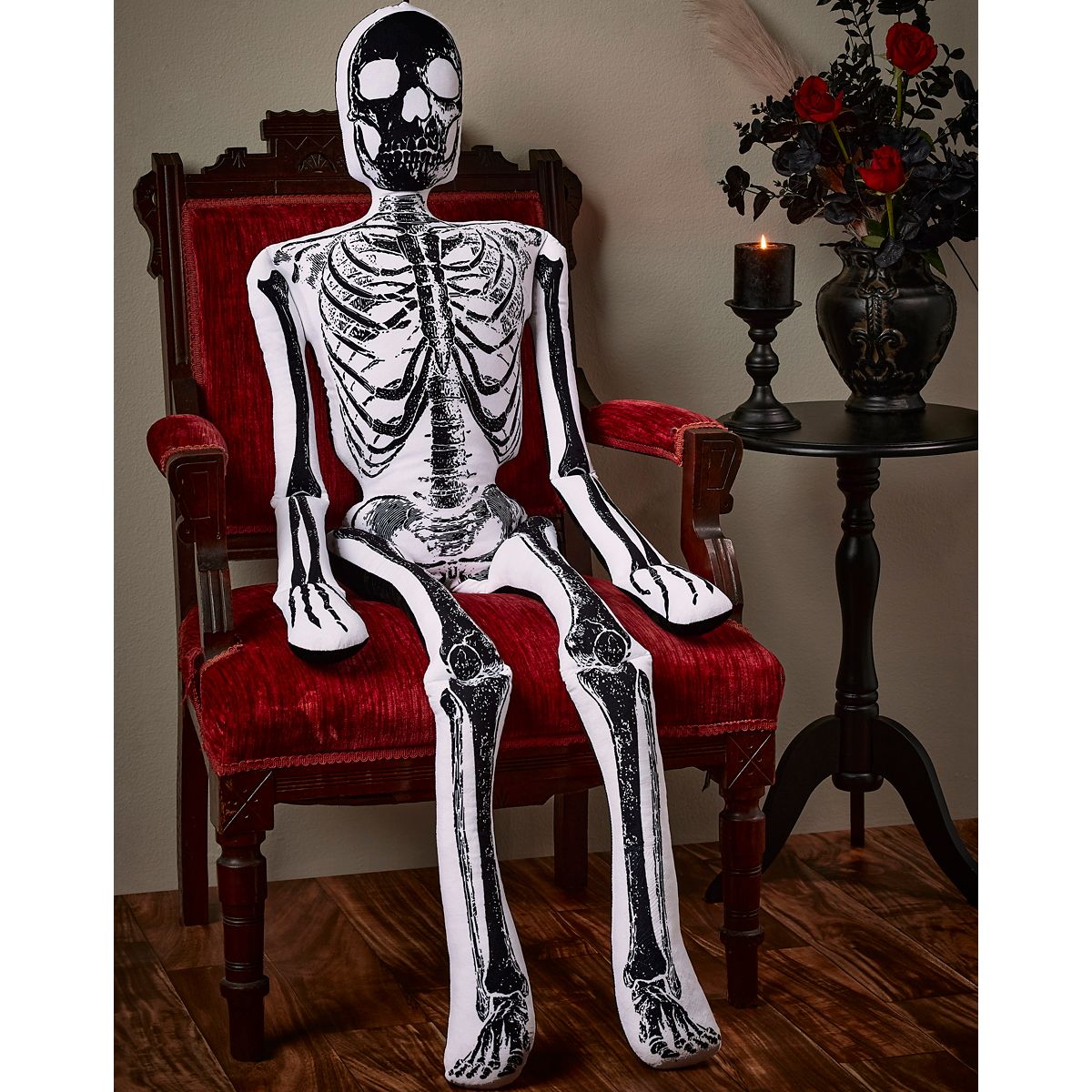 5 Ft White and Black Large Skeleton Plush WHITE