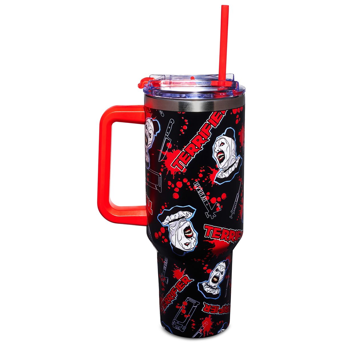 Terrifier Icons Travel Tumbler with Straw - 40 oz. BLACK AND RED