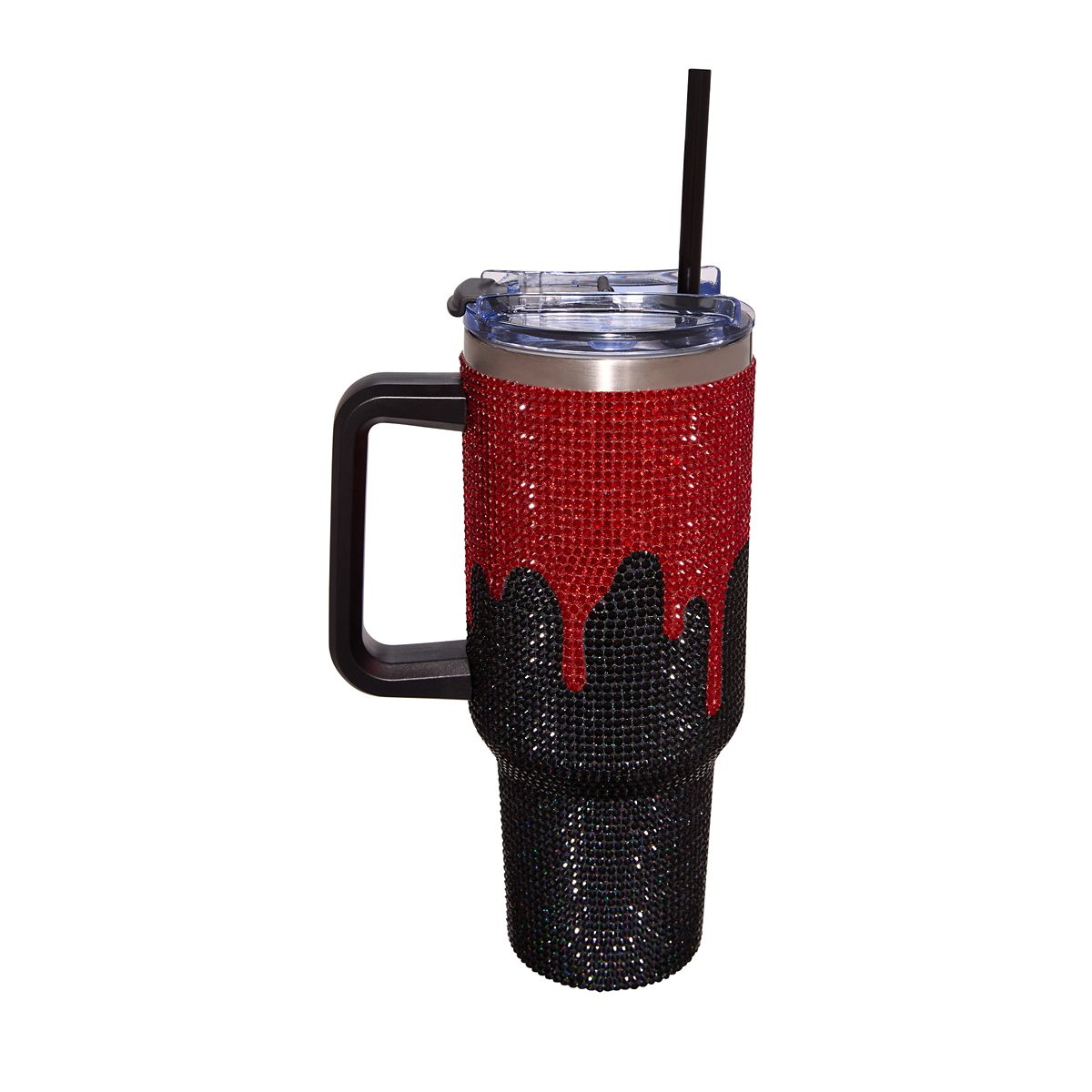 Blood Drip Rhinestone Travel Tumbler with Straw - 40 oz. BLACK AND RED