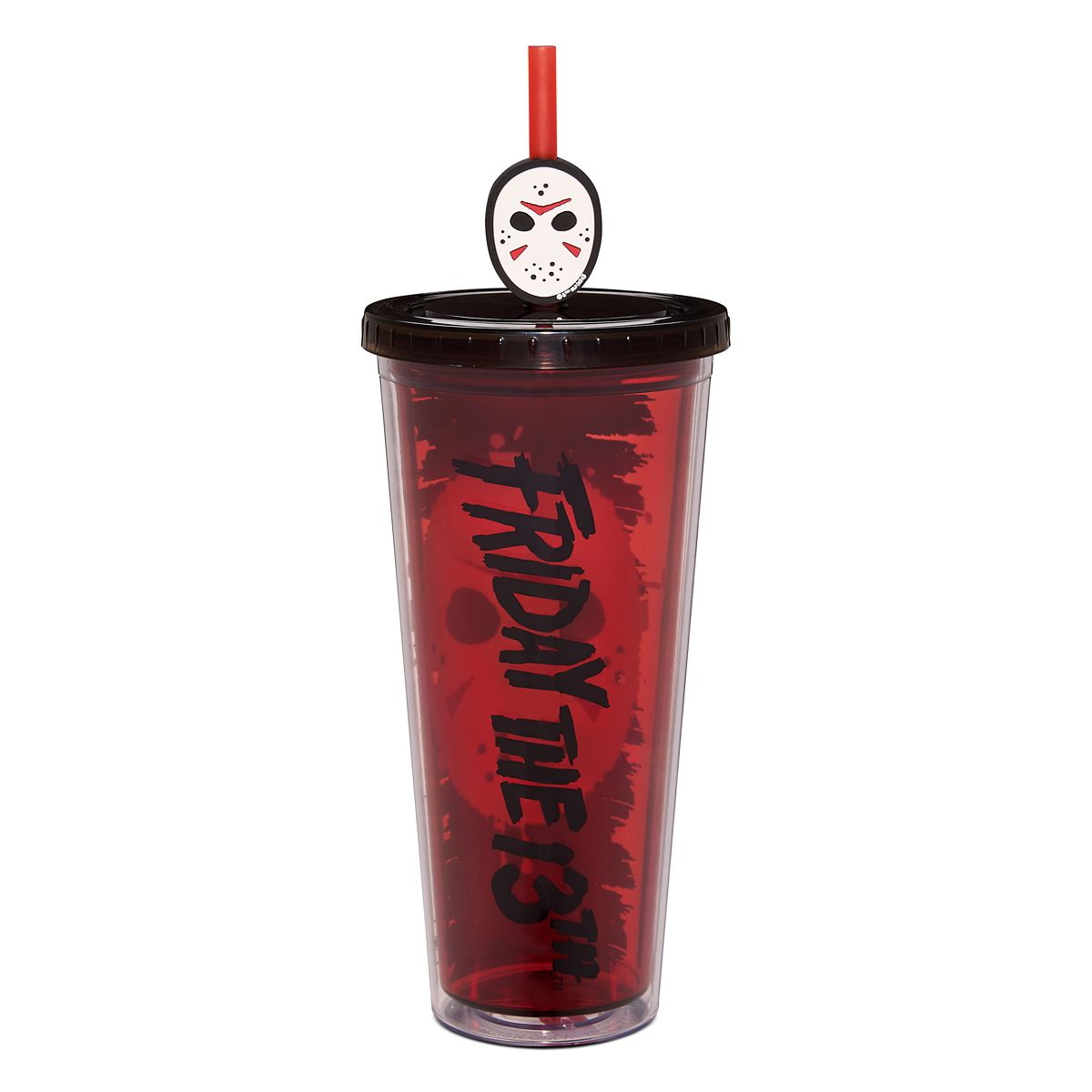 Friday the 13th Jason Mask Cup with Straw Topper - 24 oz. BLACK AND RED