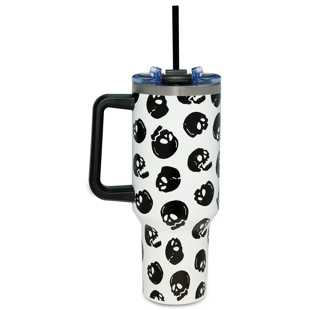 Black and White Glow in the Dark Skull Print Travel Tumbler with Straw - 40 oz. GLOW IN THE DARK