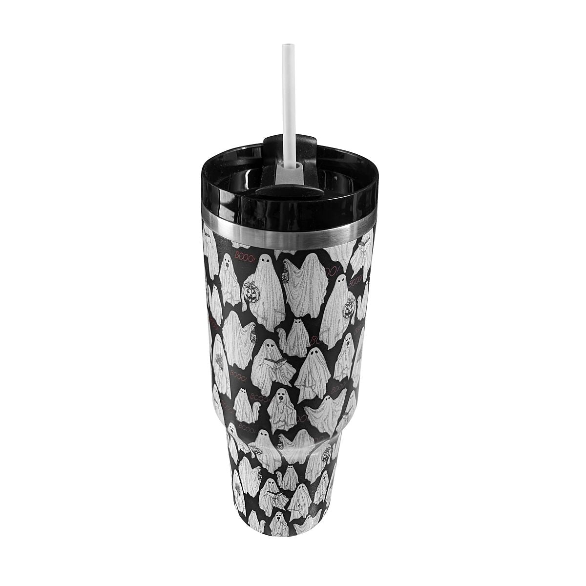 Ghost Portable Travel Tumbler with Straw - 40 oz. BLACK AND WHITE