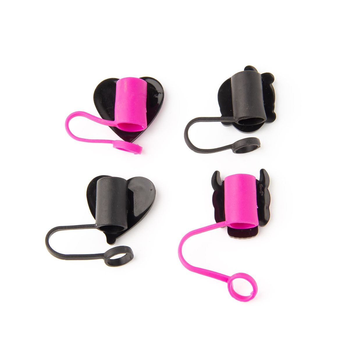 Multi-Pack Pink Skull and Heart Straw Toppers - 4 Pack MULTI-COLOR