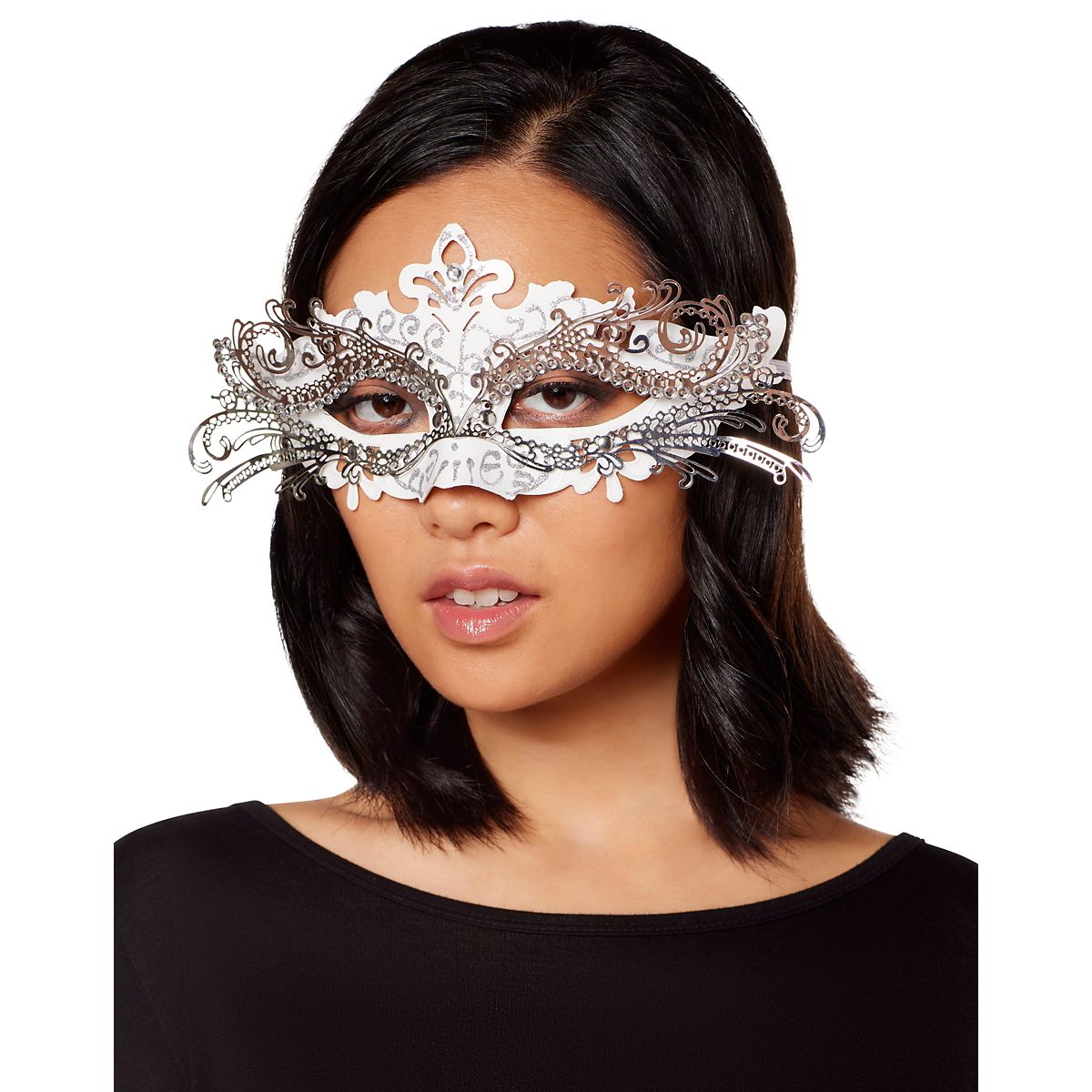 White and Silver Filigree Eye Half Mask WHITE & SILVER