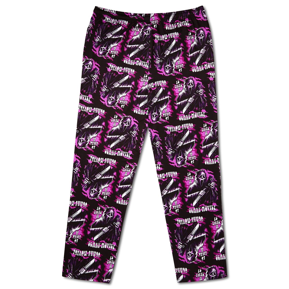 Pink Ghost Face Flaming Lounge Pants BLACK