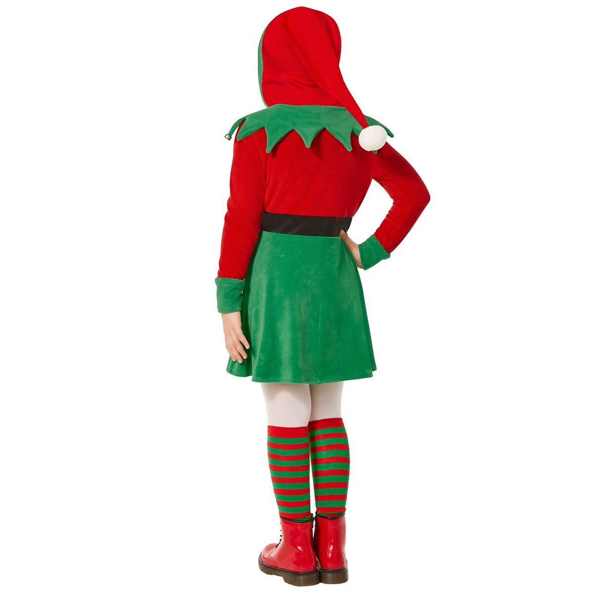 Kids Elf Hooded Dress Costume RED GREEN