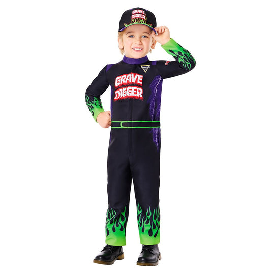Toddler Grave Digger Jumpsuit Costume - Monster Jam BLACK AND GREEN