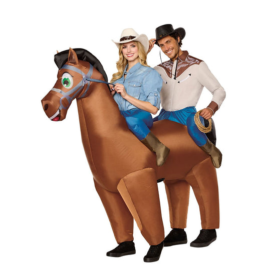Adult Two-Rider Horse Inflatable Costume BROWN