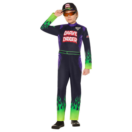 Kids Grave Digger Jumpsuit Costume - Monster Jam BLACK AND GREEN