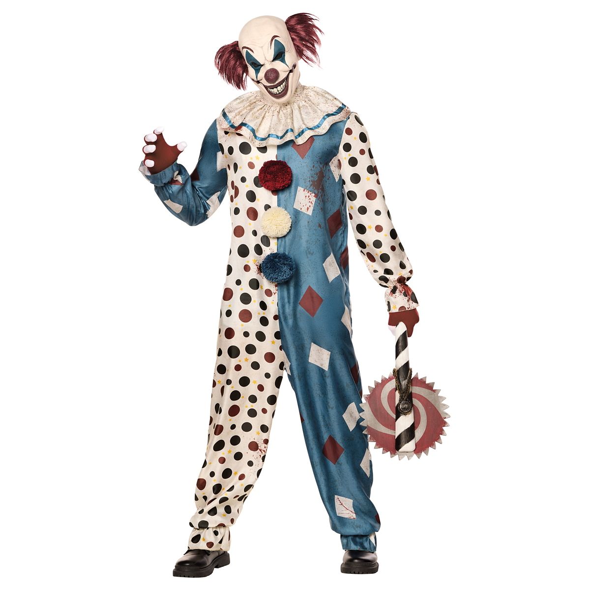 Adult Wicked Clown Jumpsuit Costume RED/WHITE/BLUE