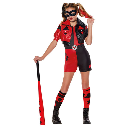 Kids Harley Quinn Black & Red Jumpsuit Costume - DC Villains BLACK AND RED