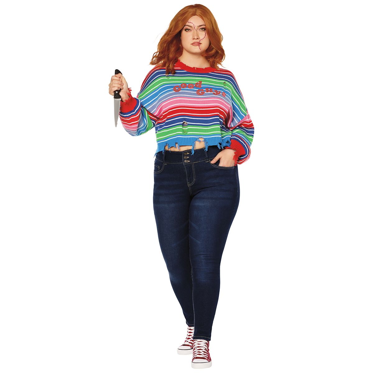Adult Chucky Sweater and Knife Set BLUE