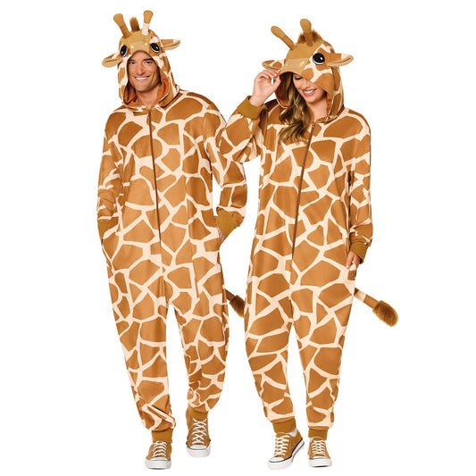 Adult Giraffe Hooded Jumpsuit Costume BROWN