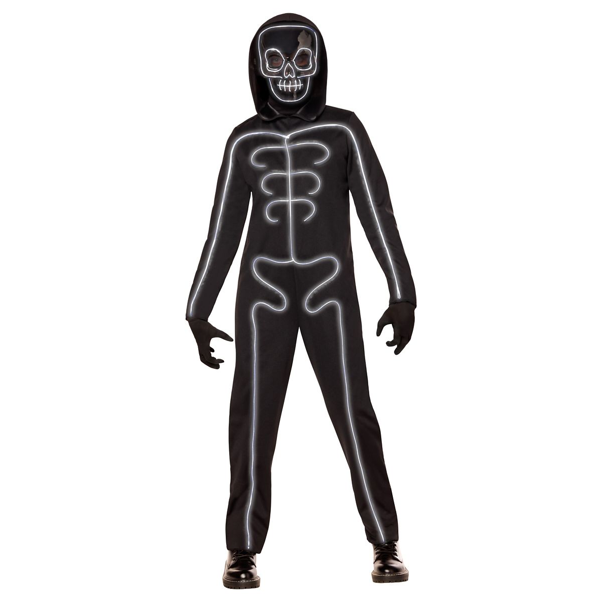 Kids Light-Up White Skeleton Stick Figure Costume BLACK