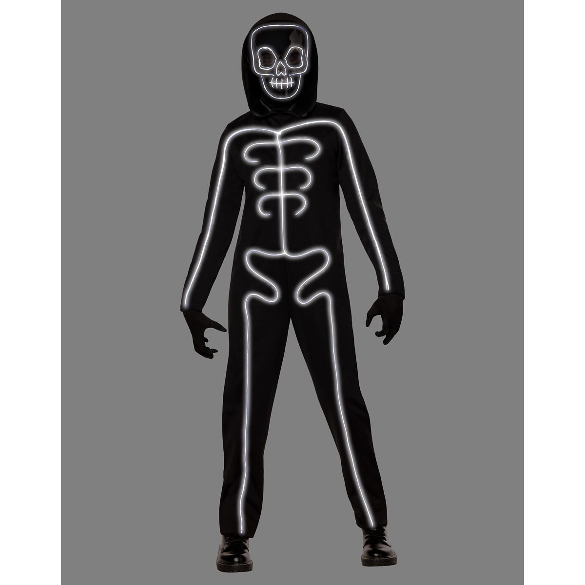 Kids Light-Up White Skeleton Stick Figure Costume BLACK