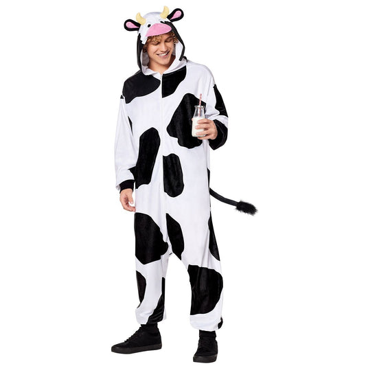 Adult Cow Hooded Jumpsuit Costime BLACK AND WHITE
