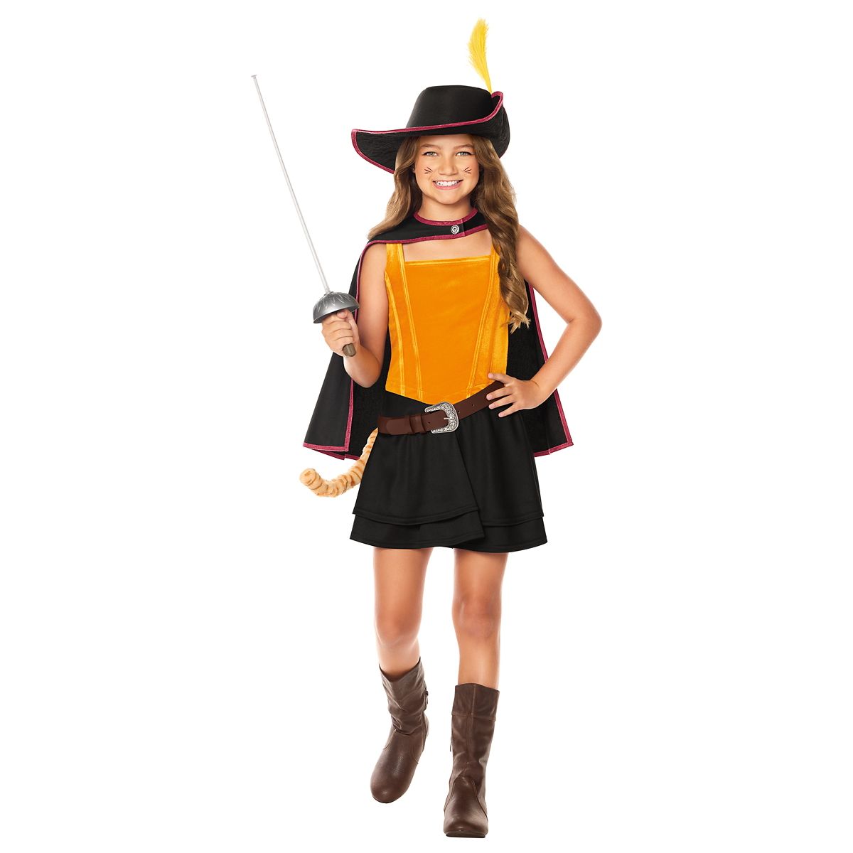 Kids Puss in Boots Dress Costume - Shrek BLACK AND ORANGE