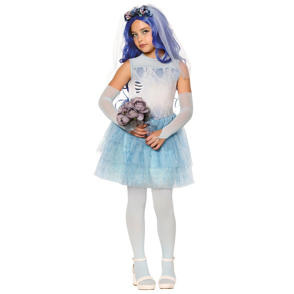 Kids Emily Dress Costume - Corpse Bride BLUE / WHITE
