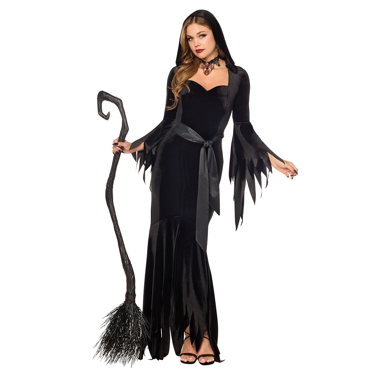 Adult Black Gothic Tattered Hooded Robe BLACK