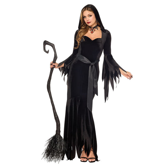 Adult Black Gothic Tattered Hooded Robe BLACK