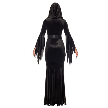 Adult Black Gothic Tattered Hooded Robe BLACK