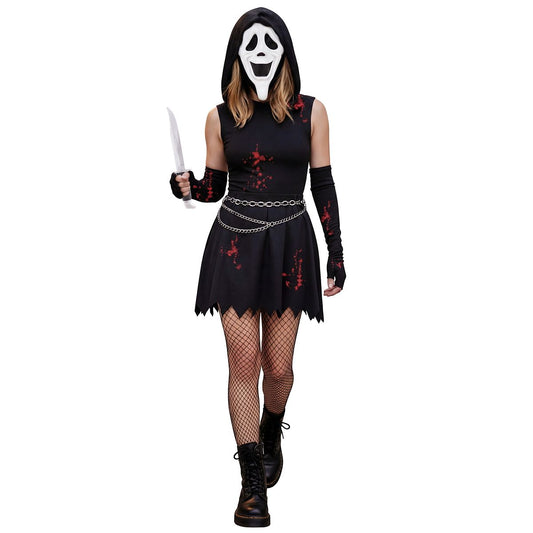 Adult Ghost Face Smiley Dress Costume BLACK