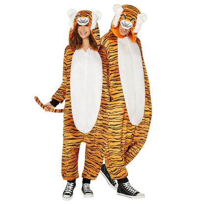Adult Tiger Hooded Jumpsuit Costume ORANGE