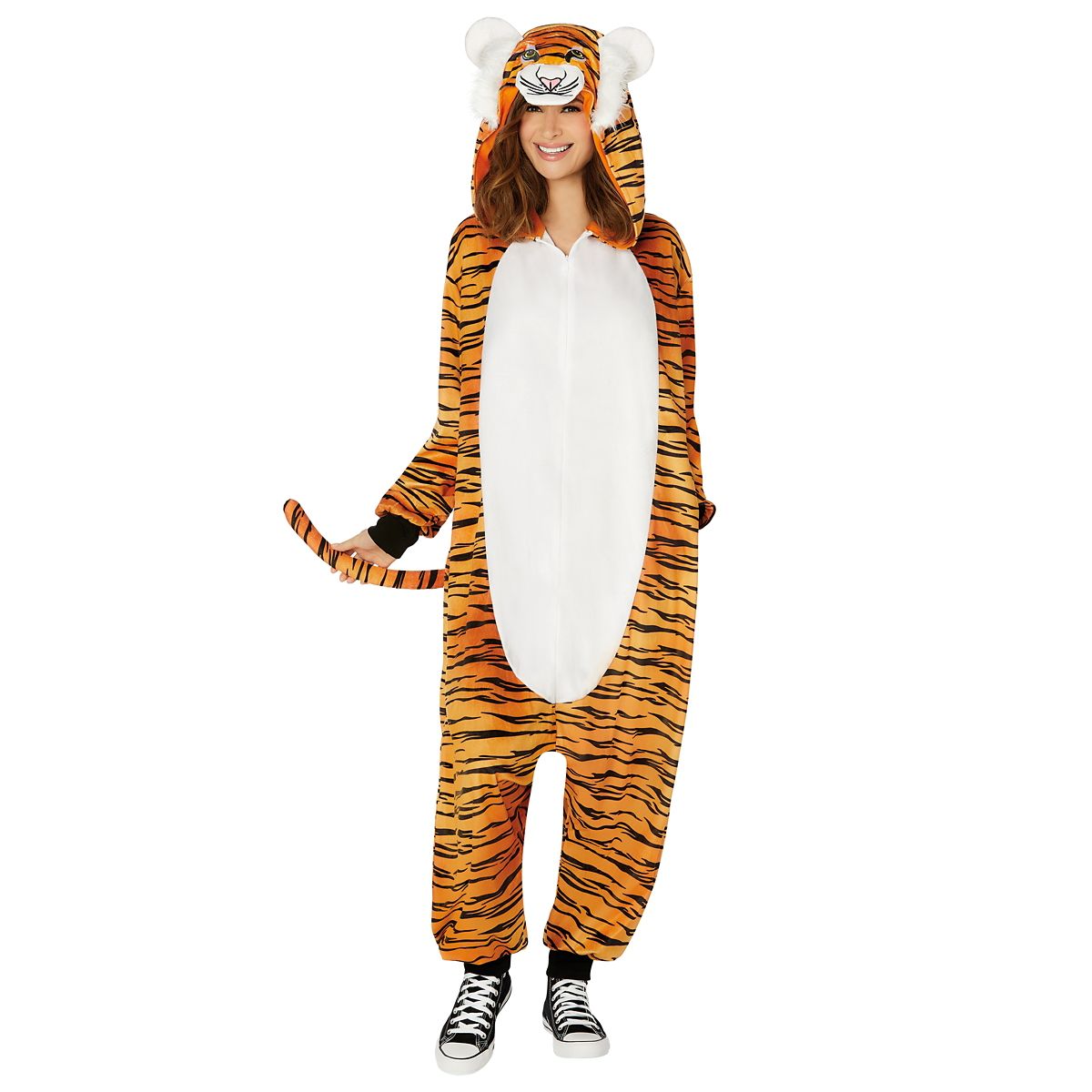 Adult Tiger Hooded Jumpsuit Costume ORANGE