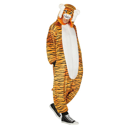 Adult Tiger Hooded Jumpsuit Costume ORANGE