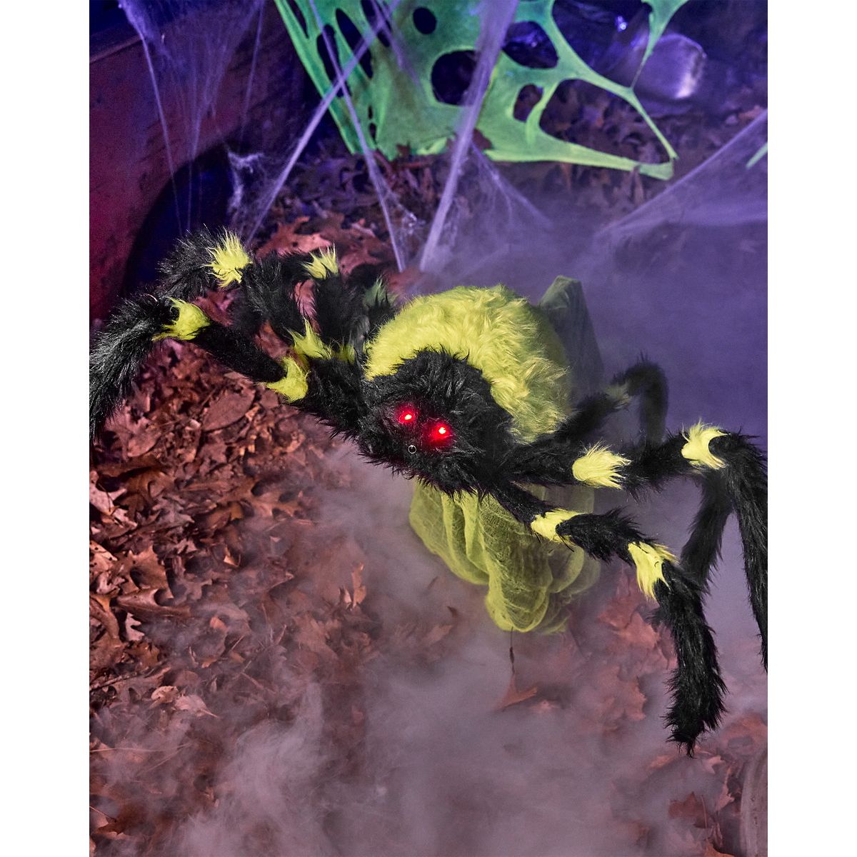 21 Inch LED Green Jumping Spider Animatronic BLACK AND GREEN