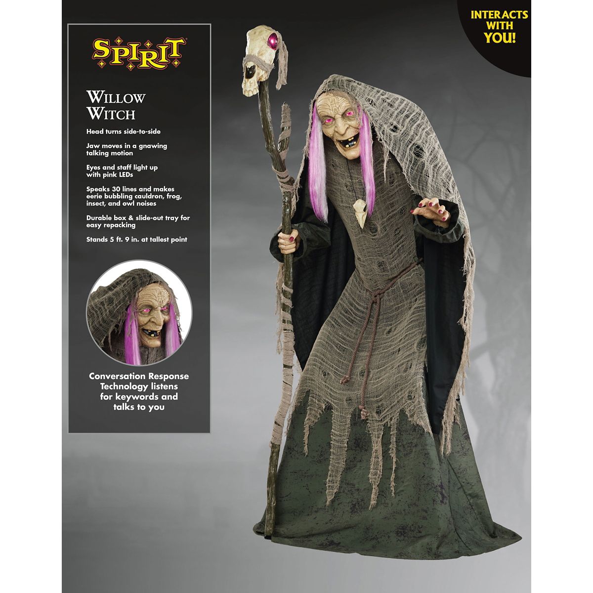 5 Ft 9 In Willow Witch Animatronic MULTI-COLOR