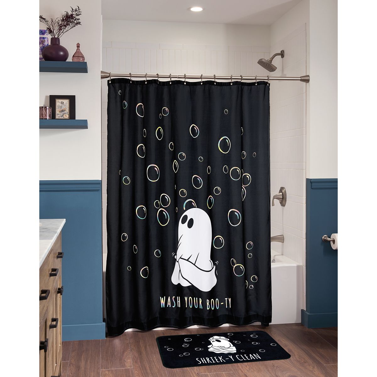 Shriek-y Clean Ghost Bath Mat BLACK AND WHITE