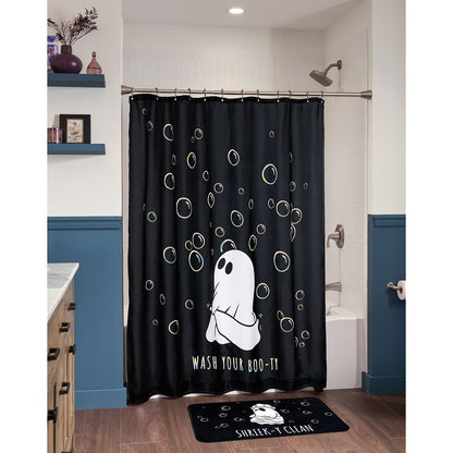 Shriek-y Clean Ghost Bath Mat BLACK AND WHITE