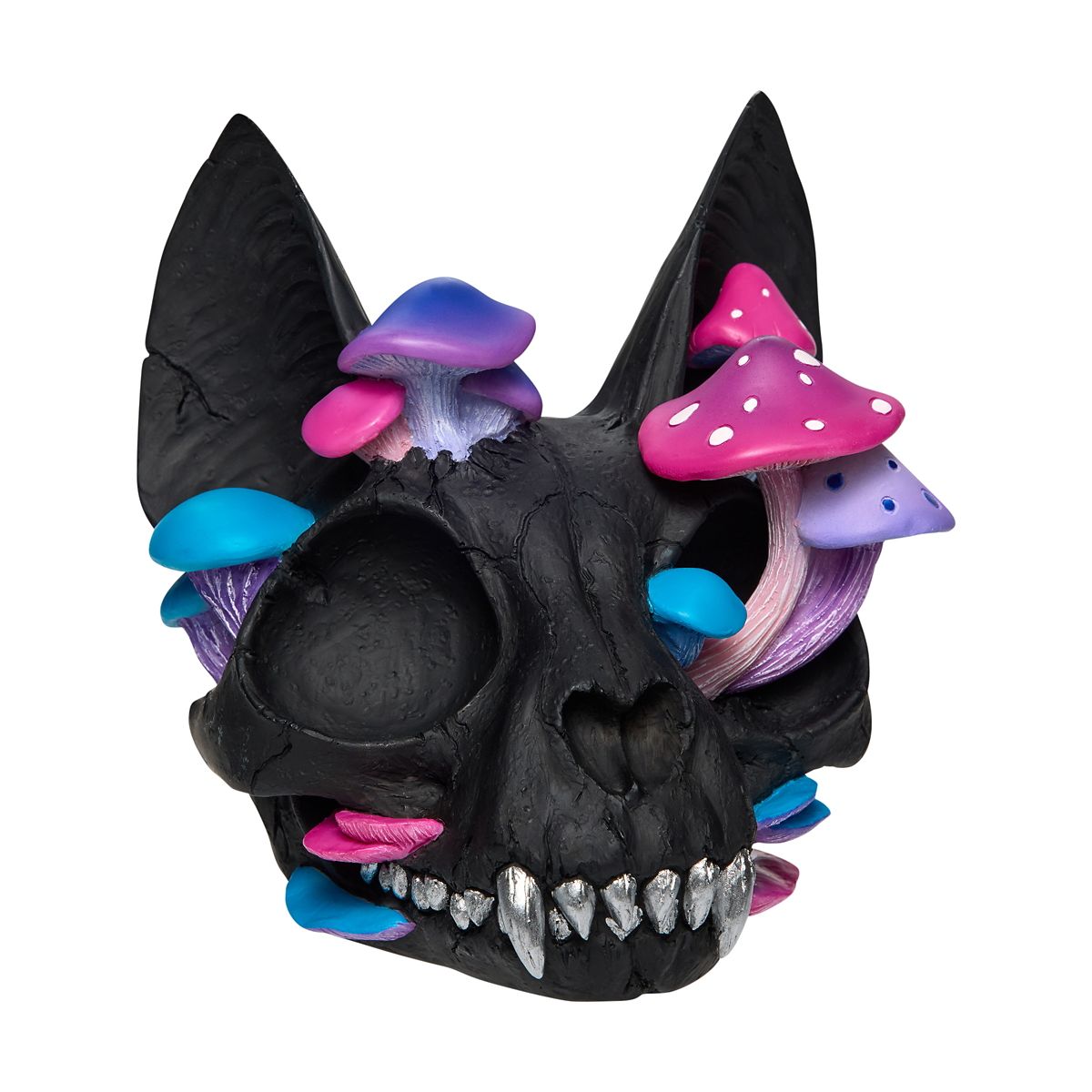 Black Cat Mushroom Skull Statue MULTI-COLOR