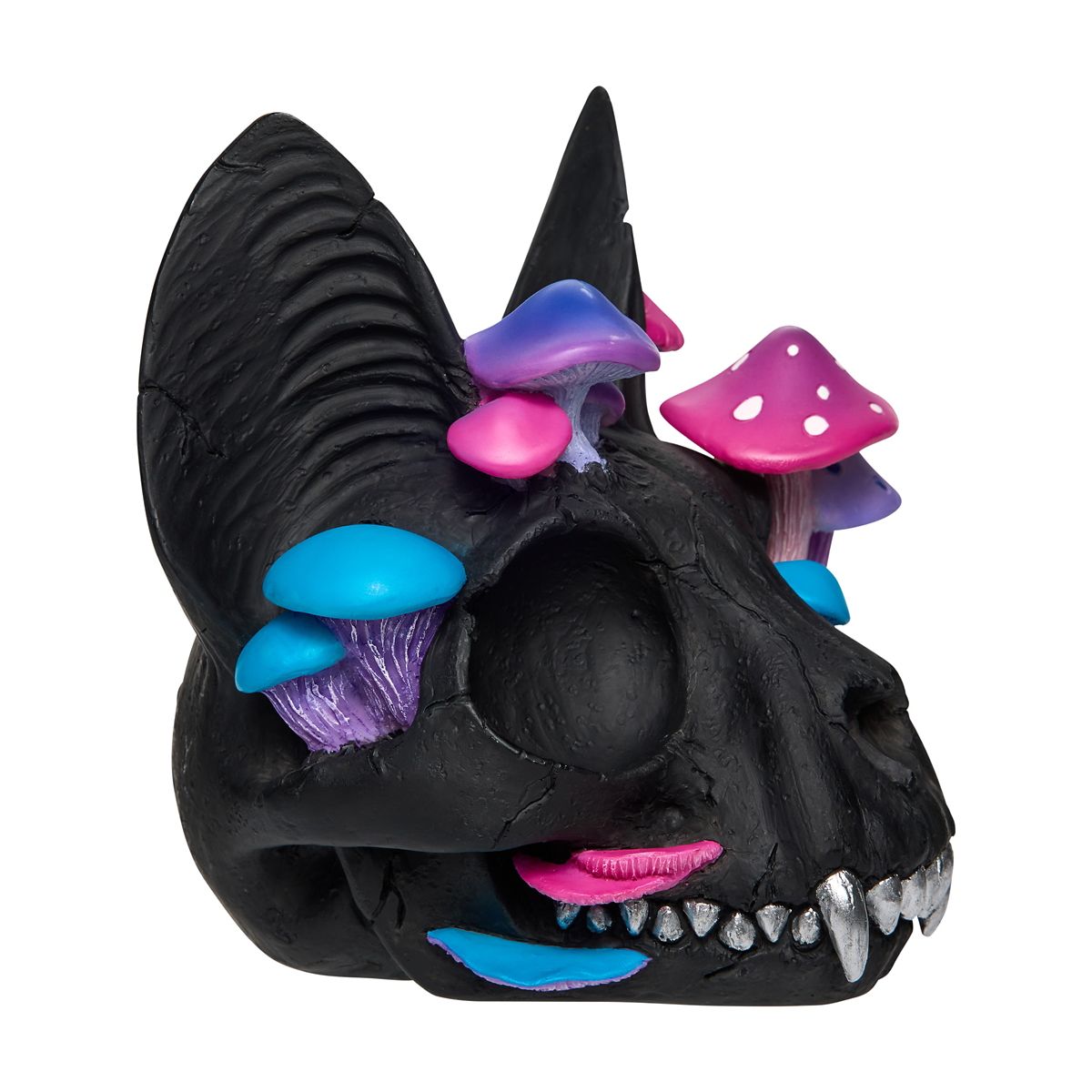 Black Cat Mushroom Skull Statue MULTI-COLOR