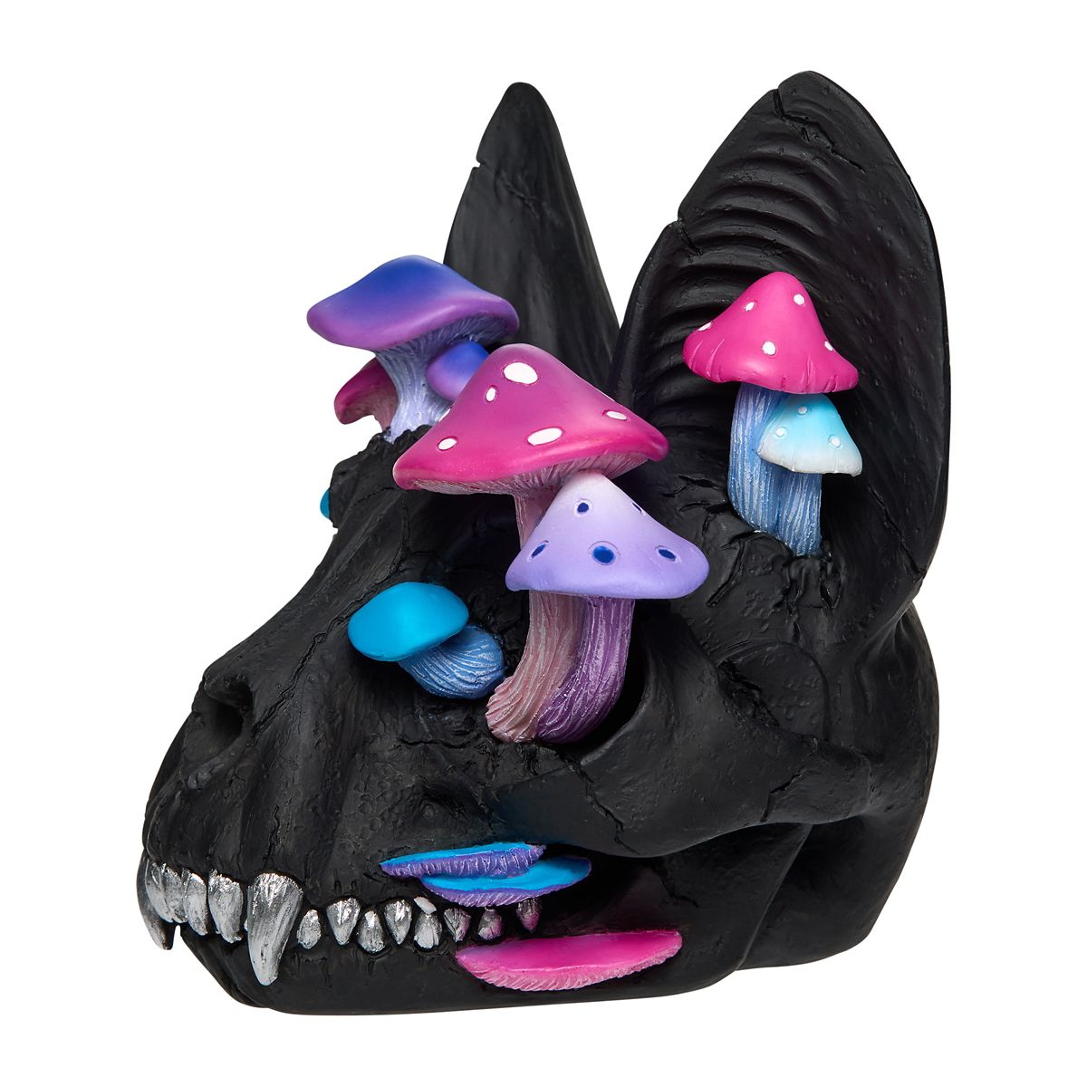 Black Cat Mushroom Skull Statue MULTI-COLOR
