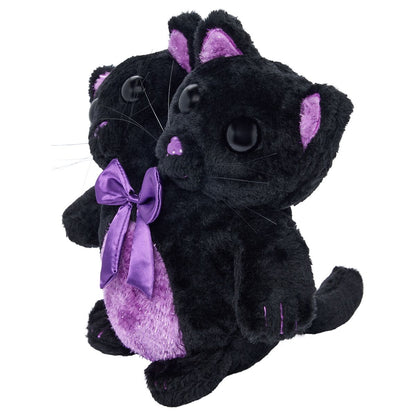 2 Headed Cat Plush Toy BLACK AND PURPLE